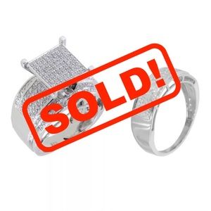 Sterling Silver Genuine Diamond Ring Set - Size 6